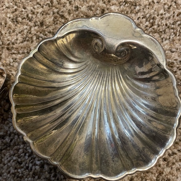 Silver on Copper Clam Shell Sugar Bowl and Tongs - Picture 2 of 5